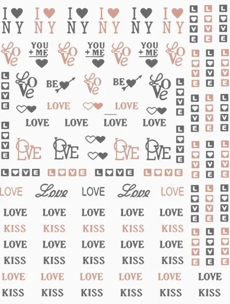 Nagelsticker - Aufkleber selbstklebend - Nail Sticker - rosegold schwarz Wörter Love Herzen